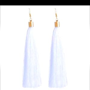 Elegant Bohemian White Long Tassel Sterling Silver Earrings